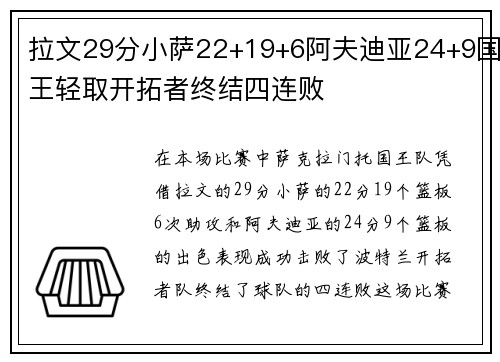 拉文29分小萨22+19+6阿夫迪亚24+9国王轻取开拓者终结四连败 拉文29分小萨22+19+6阿夫迪亚24+9国王轻取开拓者终结四连败